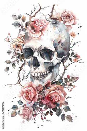 Gothic theme with skull and roses, tattoo elements, AI generated