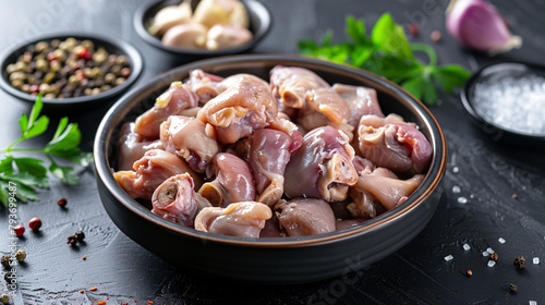 Raw chicken giblets gizzard  stomach   meat background