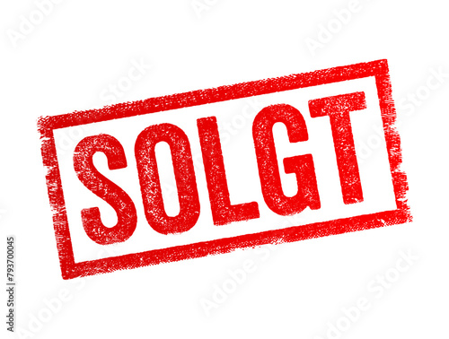 SOLGT is Danish for sold, it indicates that an item, property, or service has been purchased by someone else in exchange for payment, text concept stamp