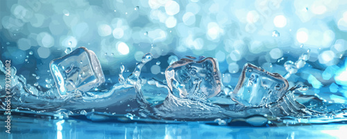 A splash of water with three ice cubes in it