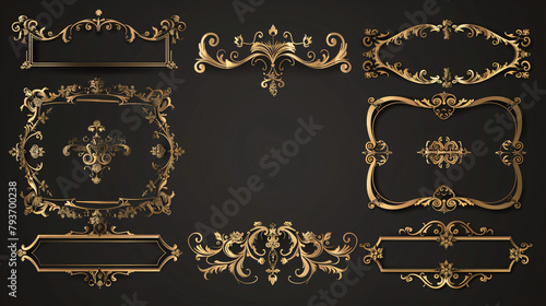 Set of hand drawn golden vignette frames. 