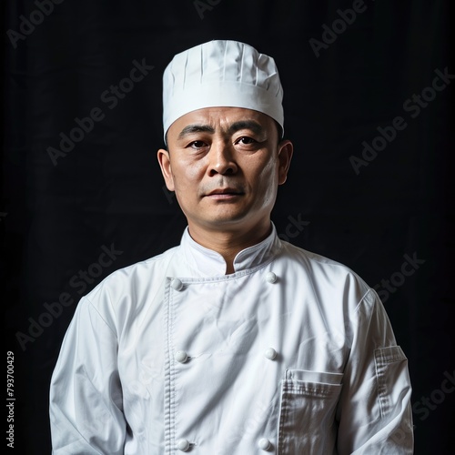 Chinese_chef_white_work_clothes_black_background