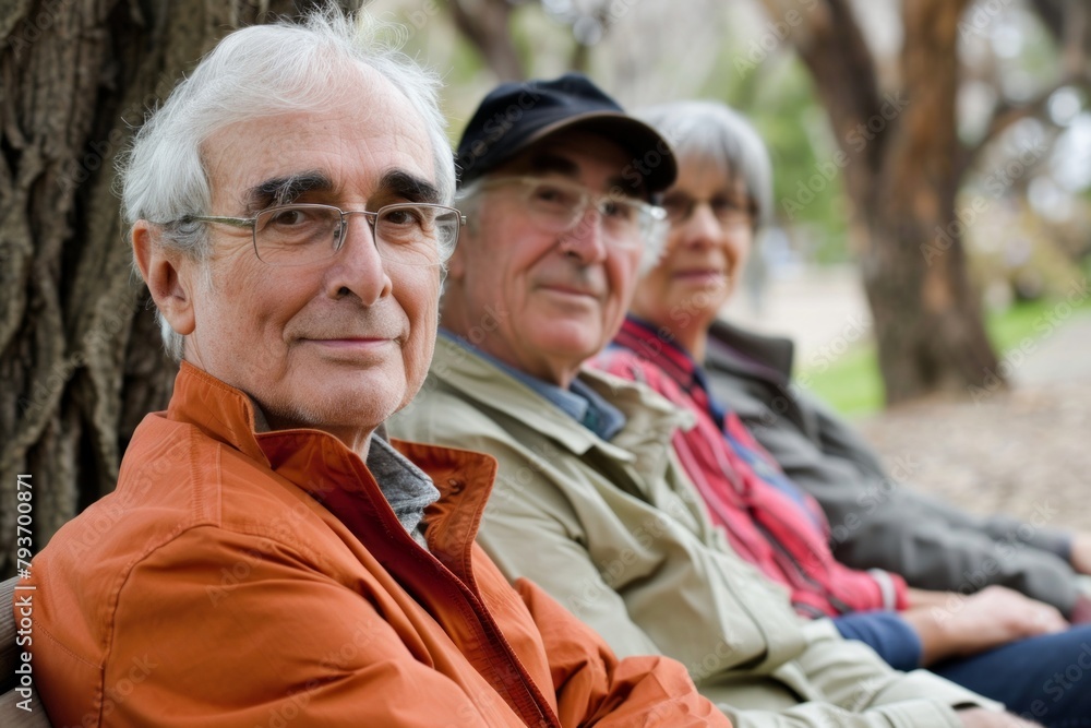 Portrait of a senior couple sitting in the park with their family Portrait of a senior couple sitting in the park with their family