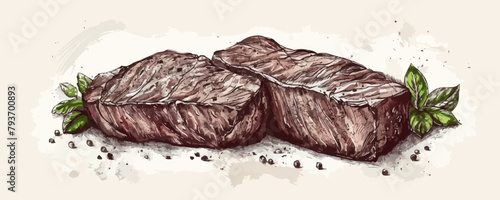 Two pieces of meat with a leaf on top