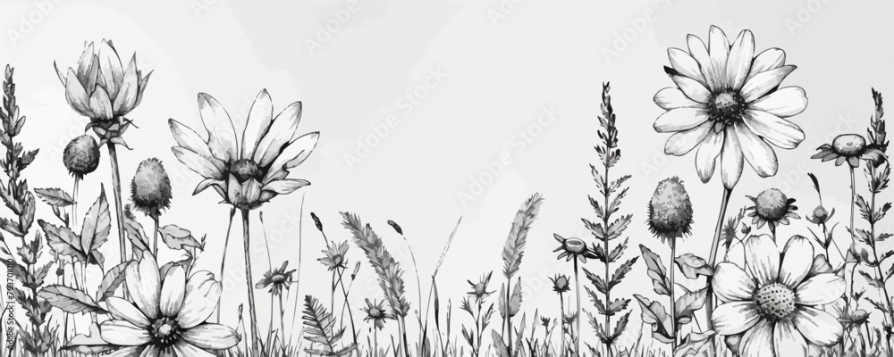 Part of field wild flowers sketch hand drawn sketch in doodle style Vector illustration Part of field wild flowers sketch hand drawn sketch in doodle style Vector illustration