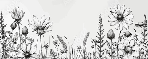 Part of field wild flowers sketch hand drawn sketch in doodle style Vector illustration