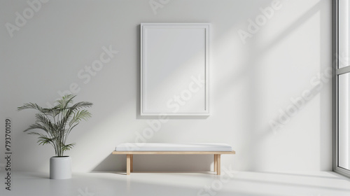 Frame and poster mockup  frame on empty wall  interior mockup with house background. Modern soft minimalism and boho interior design. 3D rendering style  luxury apartment