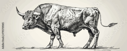 bull Engraving style. Simple pencil drawing vector