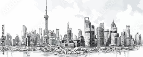 City graphic black white cityscape skyline sketch long illustration vector