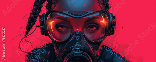 cyberpunk girl in futuristic gas mask with protective glasses cyberpunk girl in futuristic gas mask with protective glasses. vector simple illustration