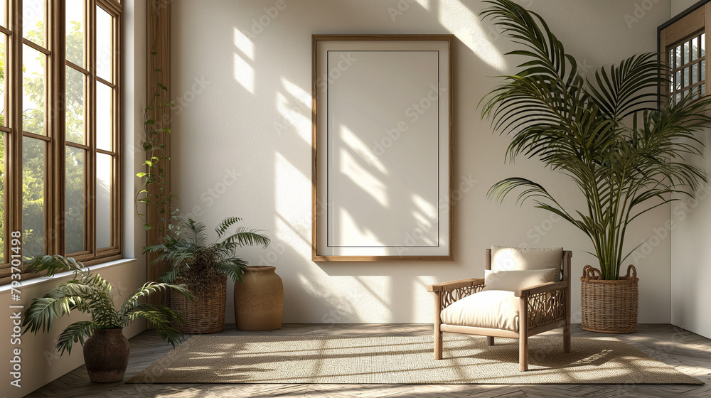 Frame and poster mockup, frame on empty wall, interior mockup with house background. Modern soft minimalism and boho interior design. 3D rendering style, luxury apartment Frame and poster mockup, frame on empty wall, interior mockup with house background. Modern soft minimalism and boho interior design. 3D rendering style, luxury apartment
