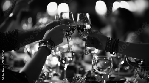 Amidst the clatter of cutlery, friends toasting raise their glasses in a gesture of unity, marking moments of triumph and resilience. --ar 16:9 --style raw Job ID: 9b3bab49-6e96-4a49-9359-432b9d4c13ac photo