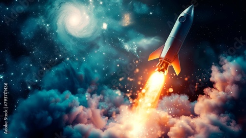 illustration digital art of rocket launcher from laptop 