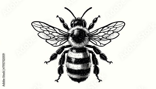 A black and white drawing of a bee, Honey Bee, spring, world bee day.