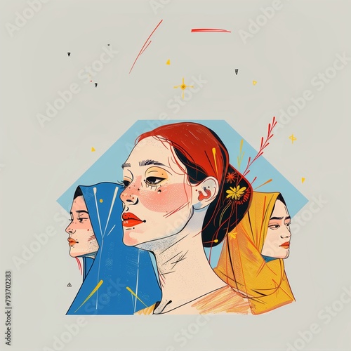 Set of muslim women illustration. Female modern hijab headscarf dress outfit. Avatar profile pictures