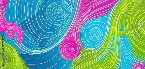Playful line art with spiraling shapes in a vibrant color scheme.