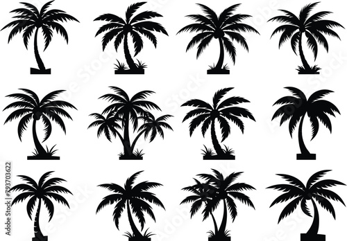 coconut tree sillhouette set