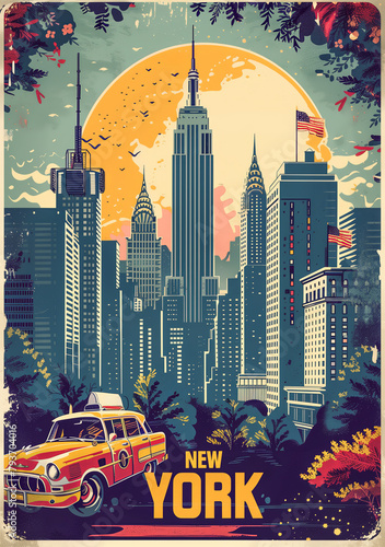 Affiche vintage montrant la ville de New York aux états unis d'Amérique photo