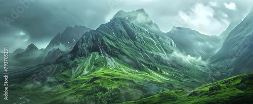 2d illustration of an amazing beautiful green mountain © pasakorn