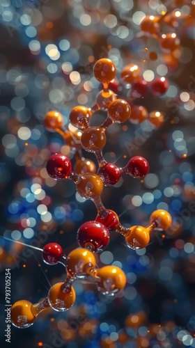 vertical image of molecule structure macro closeup abstract form of life
