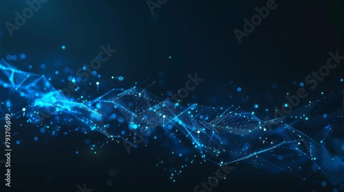 Abstract background with polygonal mesh and dots on dark blue