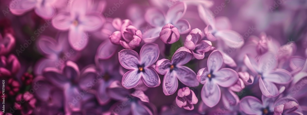 close up of purple lilac flowers blurred background