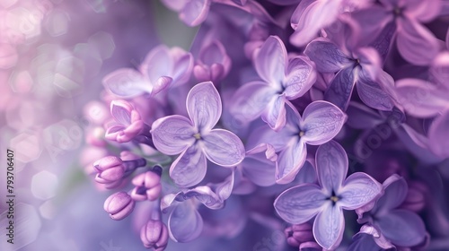 close up of purple lilac flowers blurred background © Image
