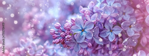 close up of purple lilac flowers blurred background © Image