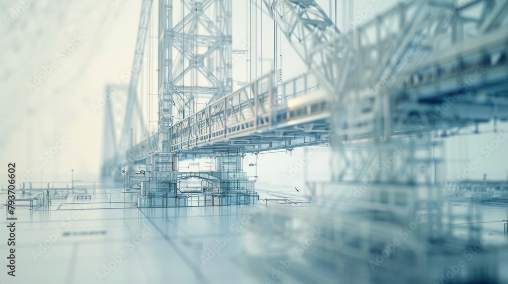 A close-up view of a blueprint for a new bridge design, showcasing intricate details and annotations.