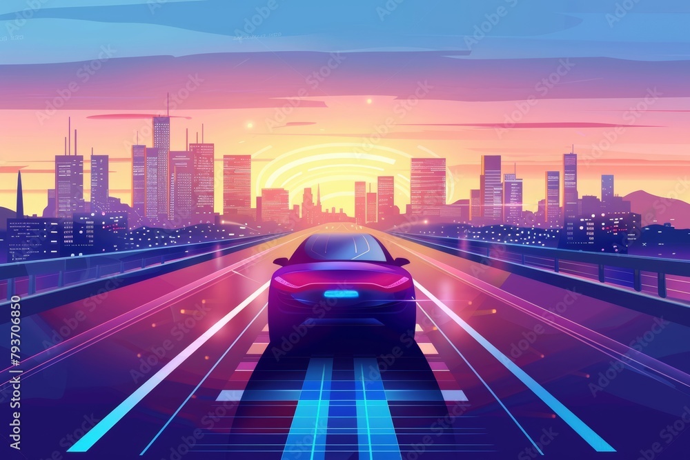 Autonomous car driving on the road with AI self-driving technology Autonomous car driving on the road with AI self-driving technology