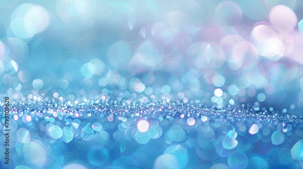 Beautiful shiny glitter background with bokeh, in the style of pastel light blue colour