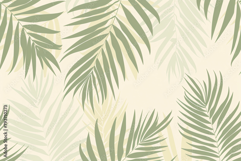 Tropical palm leaves pattern in soft green on a light background wallpaper