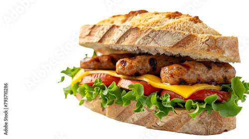 Isolated Sausage Cheese Sandwich with Hot Steam on the transparent background, PNG Format