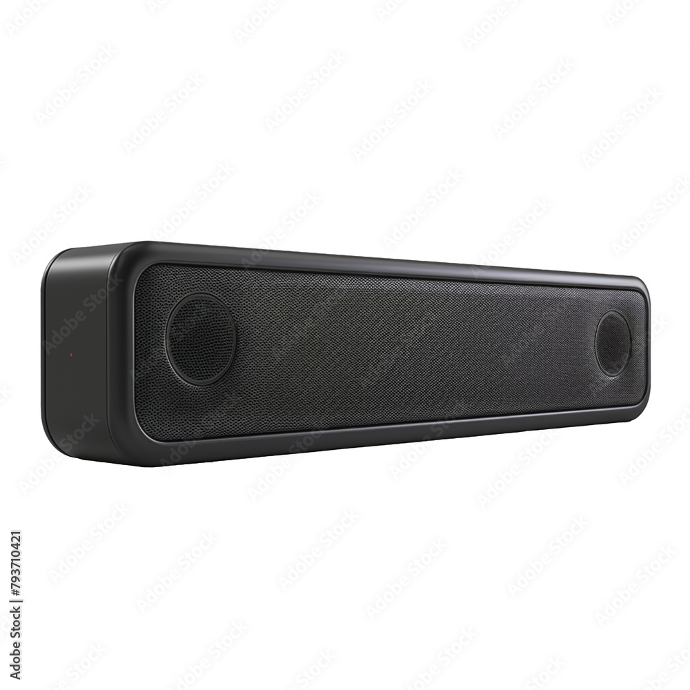 3D product mock-up of a high-quality soundbar speaker isolated on a white background.
3D product mock-up of a high-quality soundbar speaker isolated on a white background.