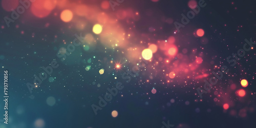 a blue yellow red green gold background with stars. Suitable for celestial, festive, or glamorous design , holiday-themed graphics.glitter lights. de focused. banner.bokeh blur circle 