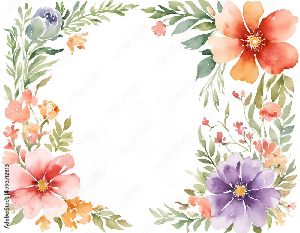 Fototapeta premium A painting of red flowers with green leaves on a light background with space for text or a photo