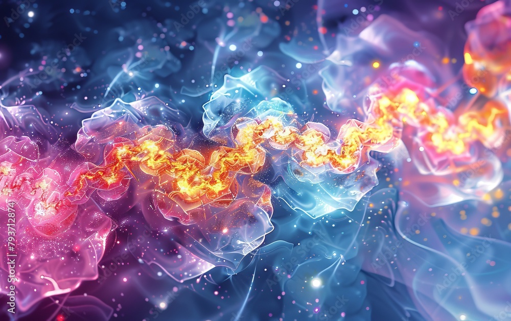 Fototapeta premium A computer-generated image showcasing a colorful, vibrant substance with surreal elements and sacred geometry