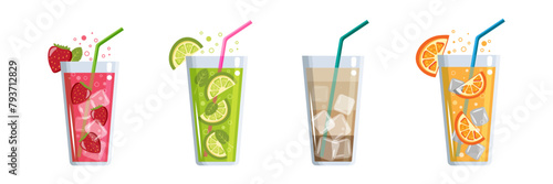 Set of cocktails isolated on white background. Holidays club party summer cocktails mixed glasses. Different drink recipe design elements