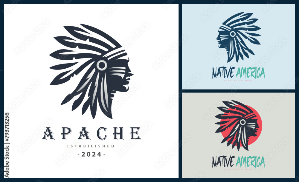 Apache indian aztec native american warrior tribes face head logo template design