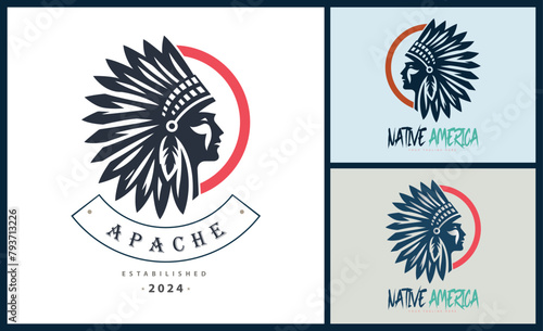 Apache indian aztec native american warrior tribes face head logo template design