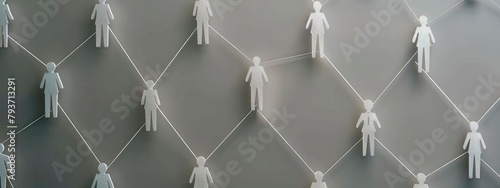 connection network with white figures on a grey background, top view. photo