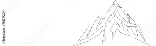 One continuous line drawing of mountain landscape. Adventure winter sports concept - web banner drawn by single line. Doodle vector illustration.