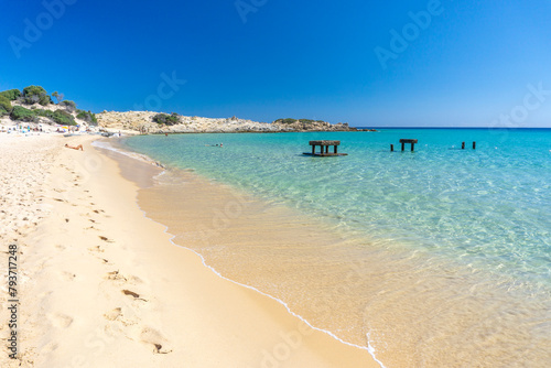 Su Giudeu bay, with crystal clear water and white sand, Su Giudeu beach, Chia, Domus de Maria, Sardinia, Italy