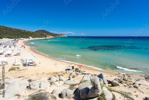 Campana bay, with crystal clear water and white sand,  Campana beach, Chia, Domus de Maria, Sardinia, Italy