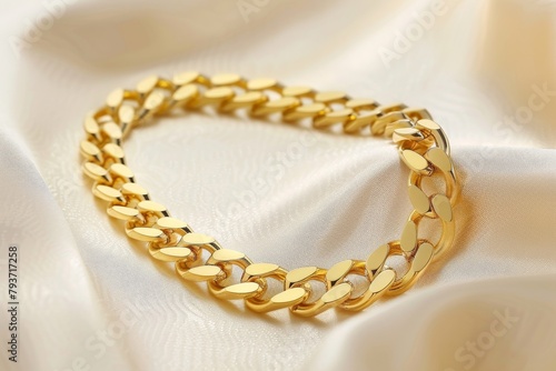 A luxurious 18k golden with stainless steel 316L cuban chain link necklace rests upon a background capturing the essence of wealth, style and elegance. Great as product design inspiration