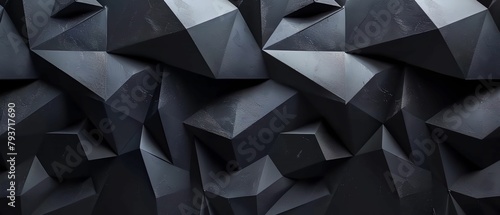 Abstract black and gray 3D geometric background banner. Black, anthracite, gray, and silver color palette variations.