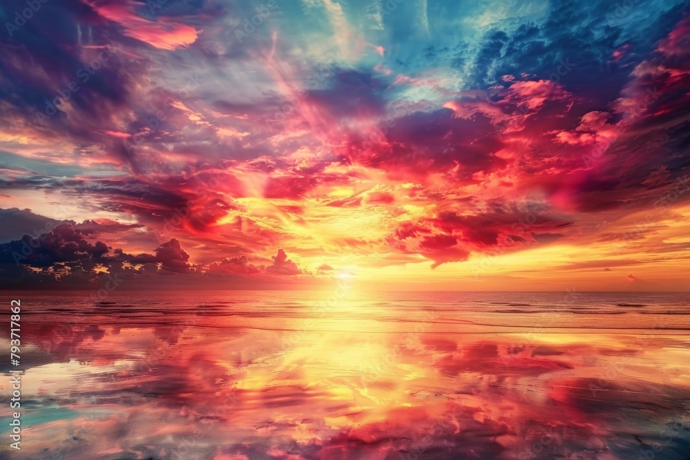 Fototapeta premium Fiery sunrise with colorful clouds