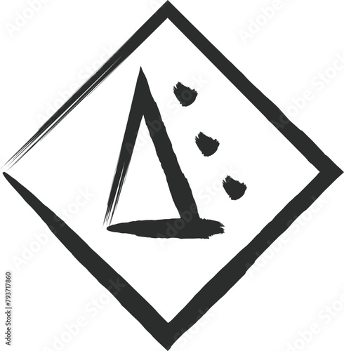 ミニ標識の筆書き単品イラスト　落石のおそれあり