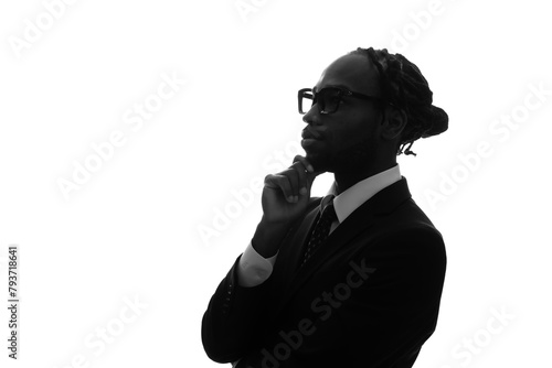 Profile silhouette of a thinking black businessman.