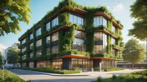 Ultra-modern building absorbing CO2 from the atmosphere. Climate insulation. Generative AI.